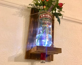 Upcycled Smirnoff Vodka Flower Vase Wall Hanger with Fairy Light