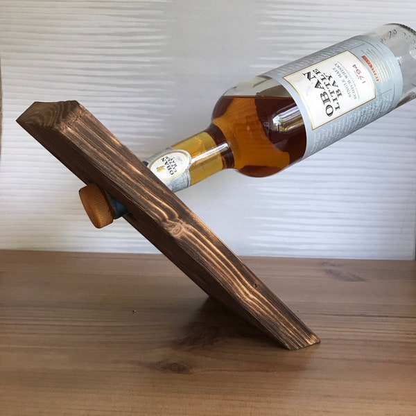 Floating Wine Holder, Gravity Wine bottle display, Wine Holder, Wood Burnt Bottle Rack, Handmade Wooden Burning Gift