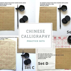 Chinesische Kalligraphie-Übungsset mit Kalligraphiepinsel, chinesischer Tinte, Reispapier und Kopierbuch mit Optional von Eins zu einsTutorial