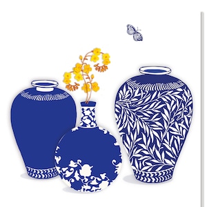 Wenskaart, blauw en geel - chinoiserie met bloementak (incl. envelop)