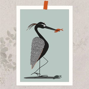 Animal Print - heron, small poster 15 x 21 cm
