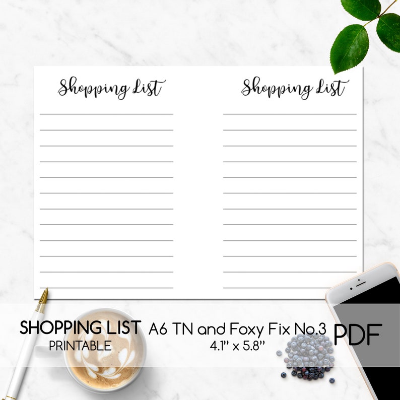 Shopping List Printable Inserts Planner Printable PDF Digital Planner Page Shopping List List Printable,Template A6 TN Foxy Fix