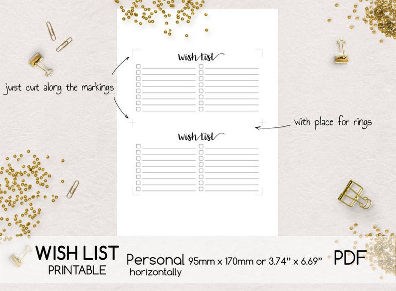 Double-sided Printing Personal Size Digital Planner Page Wish List Printable PDF vertically and horizontally