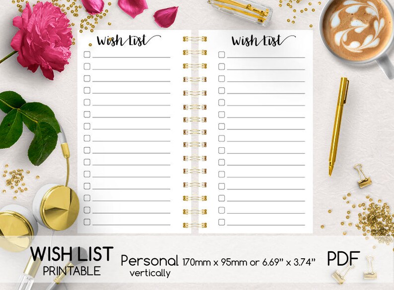 Double-sided Printing Personal Size Digital Planner Page Wish List Printable PDF vertically and horizontally