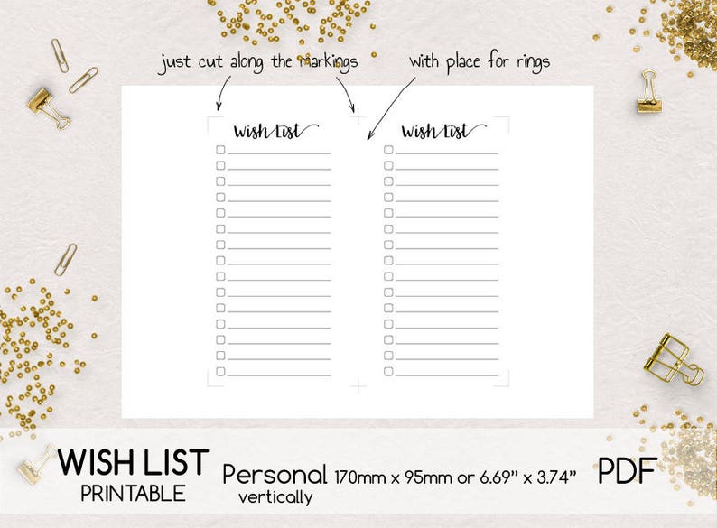 Double-sided Printing Personal Size Digital Planner Page Wish List Printable PDF vertically and horizontally