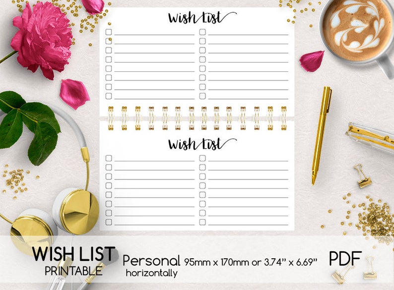Double-sided Printing Personal Size Digital Planner Page Wish List Printable PDF vertically and horizontally