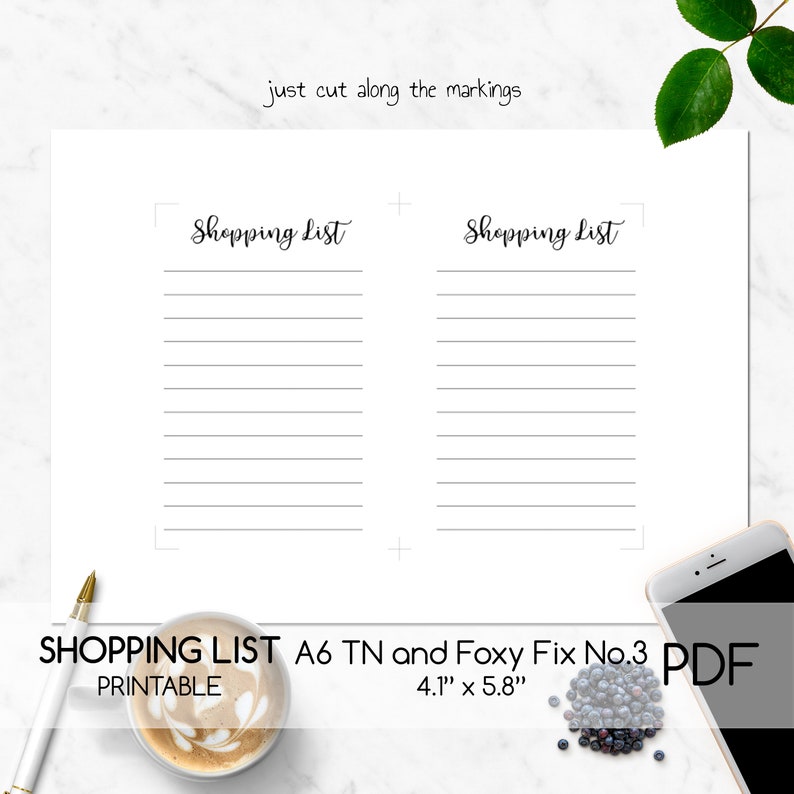 Shopping List Printable Inserts Planner Printable PDF Digital Planner Page Shopping List List Printable,Template A6 TN Foxy Fix