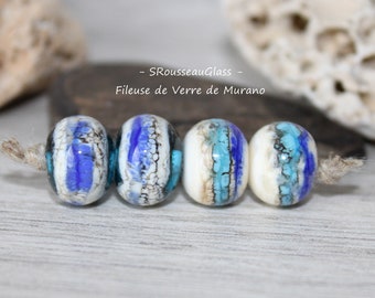 Perles de verre Filées Au Chalumeau - 2 Lots de 2 perles filées à la flamme en verre de Murano - DUO - Handmade Lampwork
