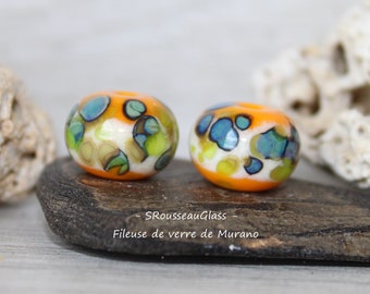 Perles de verre Filées Au Chalumeau - Lot de 2 perles filées à la flamme en verre de Murano - DUO - Handmade Lampwork