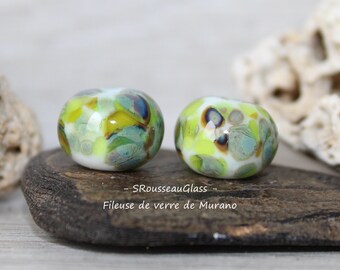 Perles de verre Filées Au Chalumeau - Lot de 2 perles filées à la flamme en verre de Murano - DUO - Handmade Lampwork