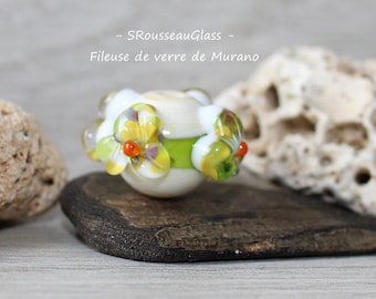 Perle Focale de verre Filée Au Chalumeau - Maxi Perle filée à la flamme en verre Murano - 2X1.35cm Ø trou 2mm - Handmade Lampwork-