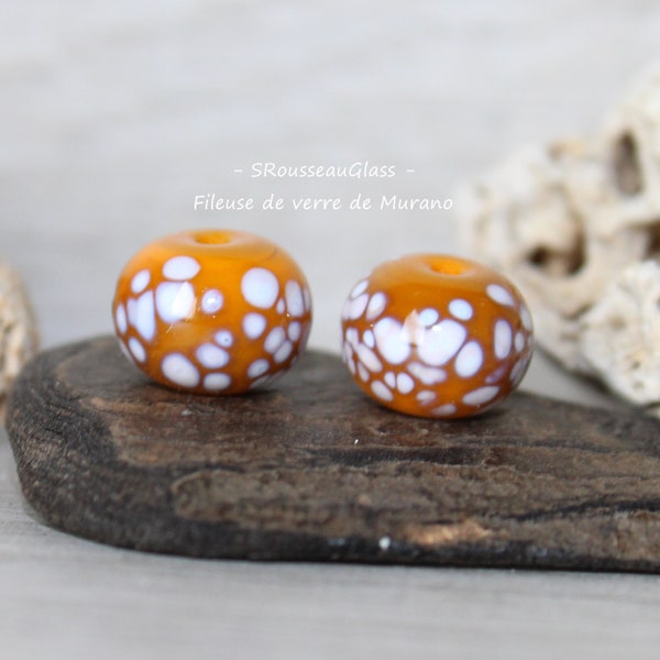 Lampwork Spun Glass Beads - Set of 2 flame-spun Murano glass beads - DUO - Handmade Lampwork