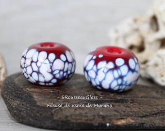 Perles de verre Filées Au Chalumeau - Lot de 2 perles filées à la flamme en verre de Murano - Handmade Lampwork-