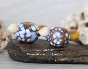 2 Perles oiseau de verre Filées Au Chalumeau - perle oiseau/bird percée, filée à la flamme en verre de Murano - Handmade Lampwork