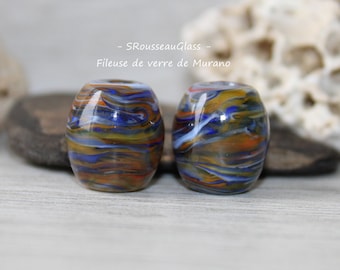 Perles de verre Filées Au Chalumeau - Lot de 2 perles filées à la flamme en verre de Murano - DUO - Handmade Lampwork