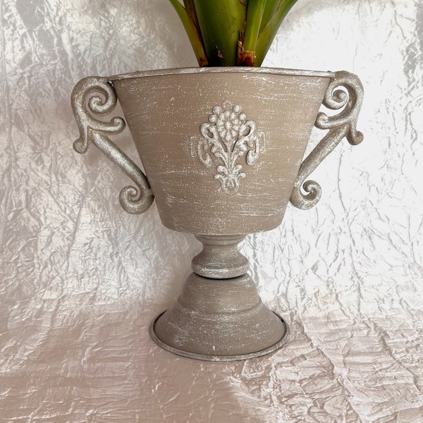 Patinated metal planter, Shabby chic