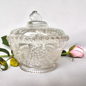 Bonbonnière en verre ancienne, Pot en verre avec couvercle, Sucrier vintage, Bonbonnière rétro