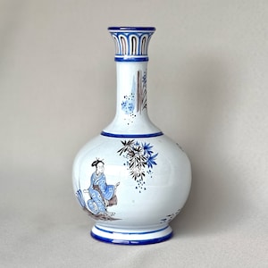 Antique signed earthenware vase, hand-painted vase