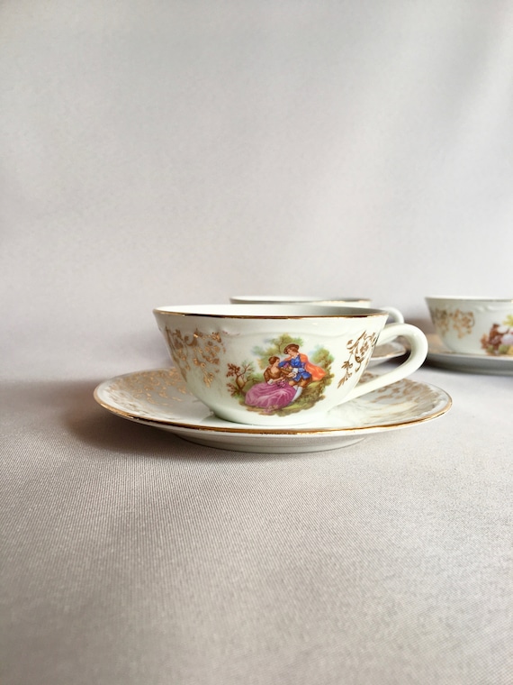 Service à Café/thé Vintage En Verre Jaune – Tasses Et Soucoupes Rétro (années 1920-1949), Occasion