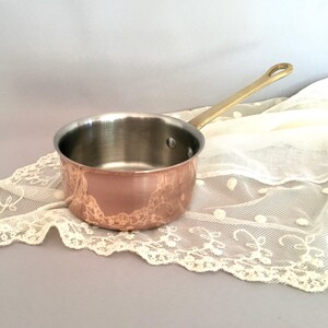 Antique copper saucepan, Vintage kitchen utensil