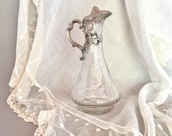 Aiguière verre et métal argenté, Carafe vintage