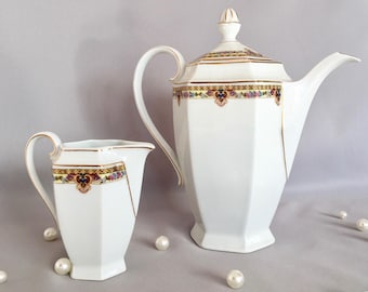 Vintage coffee set, porcelain coffee pot and milk jug
