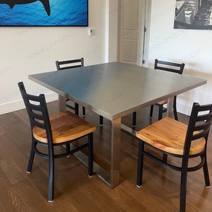 Table PONOMA® seamless brushed stainless steel, thickness 1.5&quot; + 28&quot; height legs