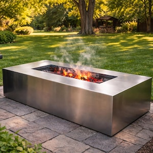 Modern Stainless Steel Fire Pit Table | Outdoor Backyard Grill | Custom Metal BBQ Fire Pit with Coal Insert