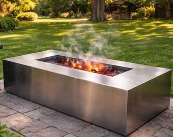 Modern Stainless Steel Fire Pit Table | Outdoor Backyard Grill | Custom Metal BBQ Fire Pit with Coal Insert