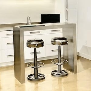 Stainless Steel Waterfall Bar Table with Stools: Modern Kitchen Island