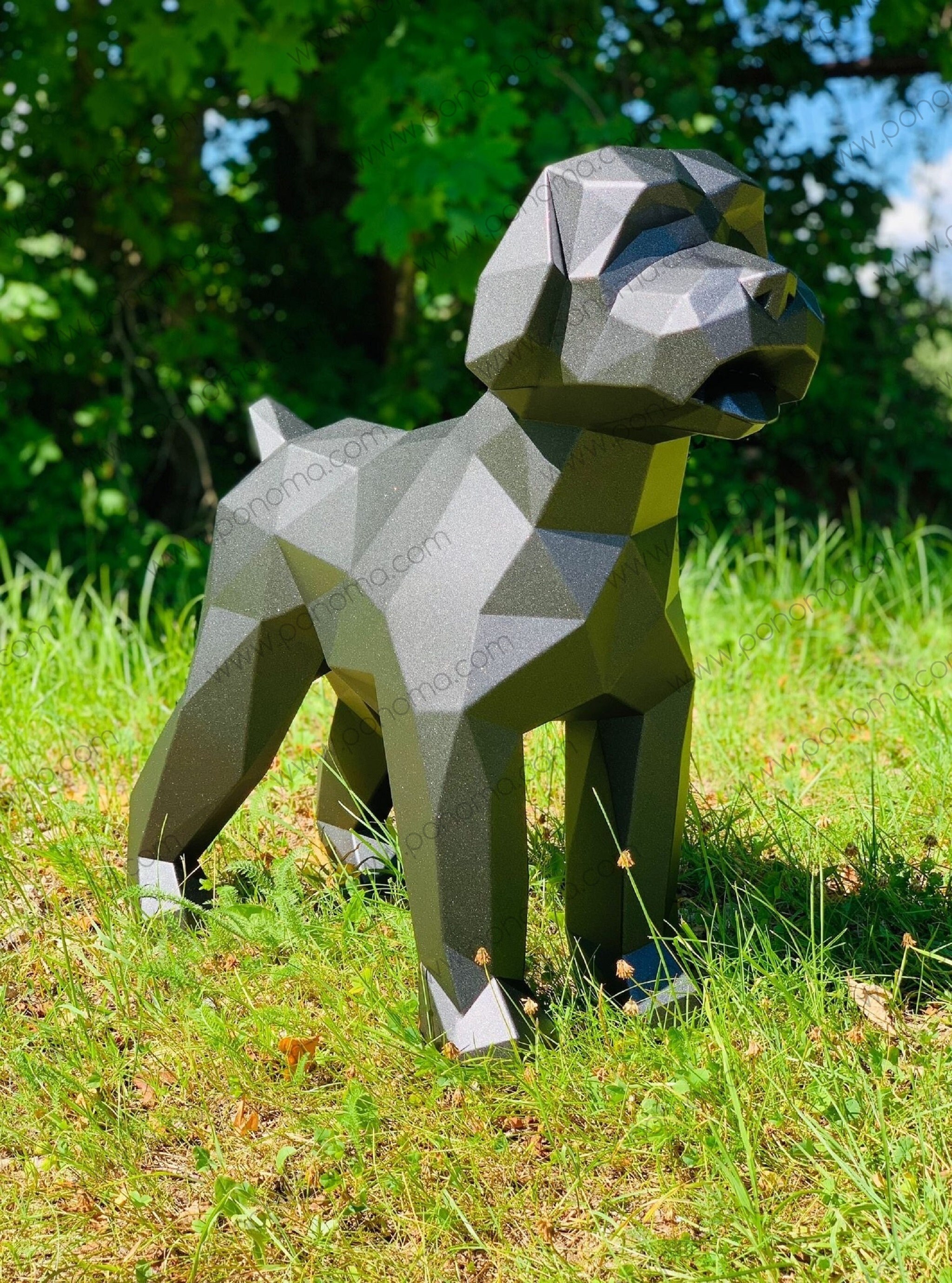 Stainless Steel Wheaten Terrier Sculpture, Polygonal Art Decor