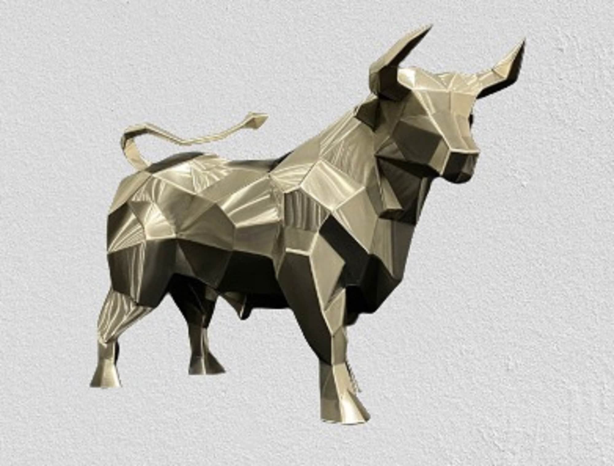 Stainless Steel Bull Sculpture, Polygonal Geometric Animal Statue
