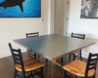 Table PONOMA® seamless brushed stainless steel, thickness 1.5&quot; + 28&quot; height legs