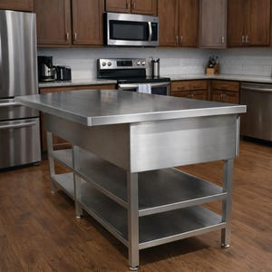 Stainless Steel Kitchen Island with Bar Table & Extendable Drawers - PONOMA®