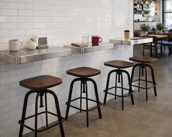 Floating Stainless Steel Bar Tables (Café / Coffee Shop)  with Rounded Corners, D=2"| Modern Cafe Shelf | Wall Mounted Metal Shelf