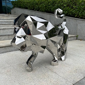 Stainless Steel Polygonal Lion Statue - Life Size Metal Art