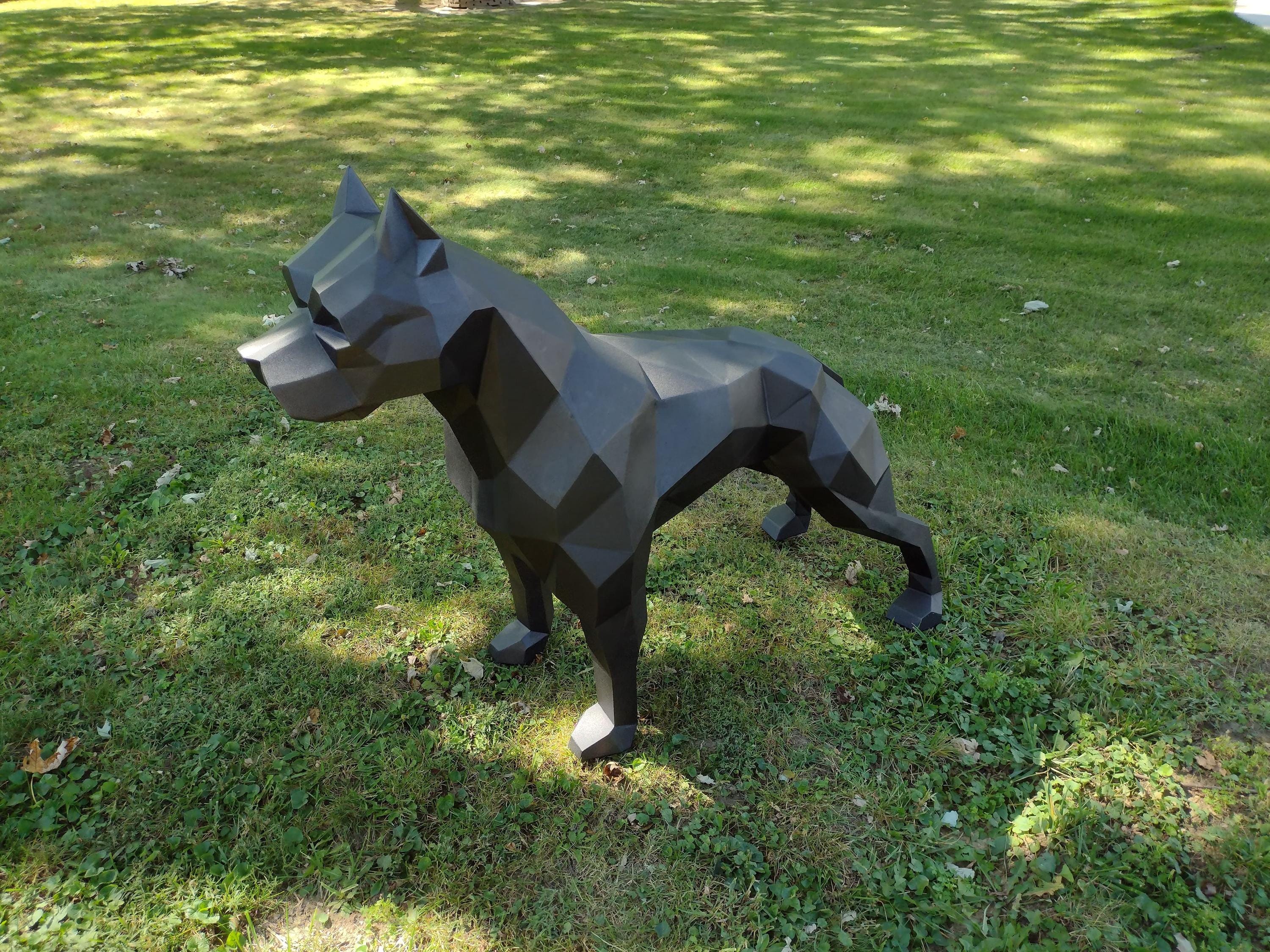 Stainless Steel Polygonal Dog Sculpture: Modern Metal Animal