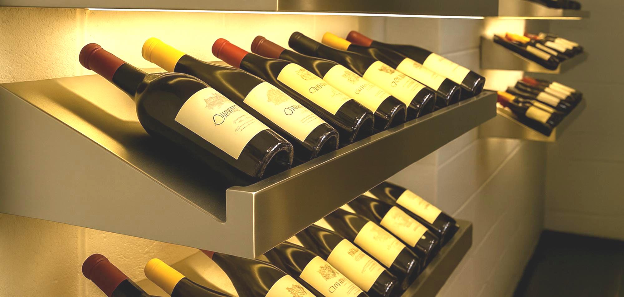 Stainless Steel Wine Rack: Floating Shelves With Lip, Inclined Wine ...