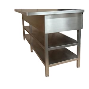 Kücheninsel 183 x 84 x 91 cm mit Stehtisch und 3 Vollauszugsschubladen von PONOMA® – SS – Industrie-Schrankinsel mit abgerundeten Ecken