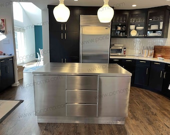 Kitchen island 60"x39"xH.35" with mixer lift, kitchenware, stainless steel, 3 cabinets, 3 outlets