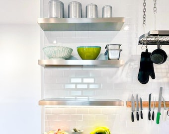 Stainless Steel Floating Shelves: Modern Bathroom Storage with Towel Bar