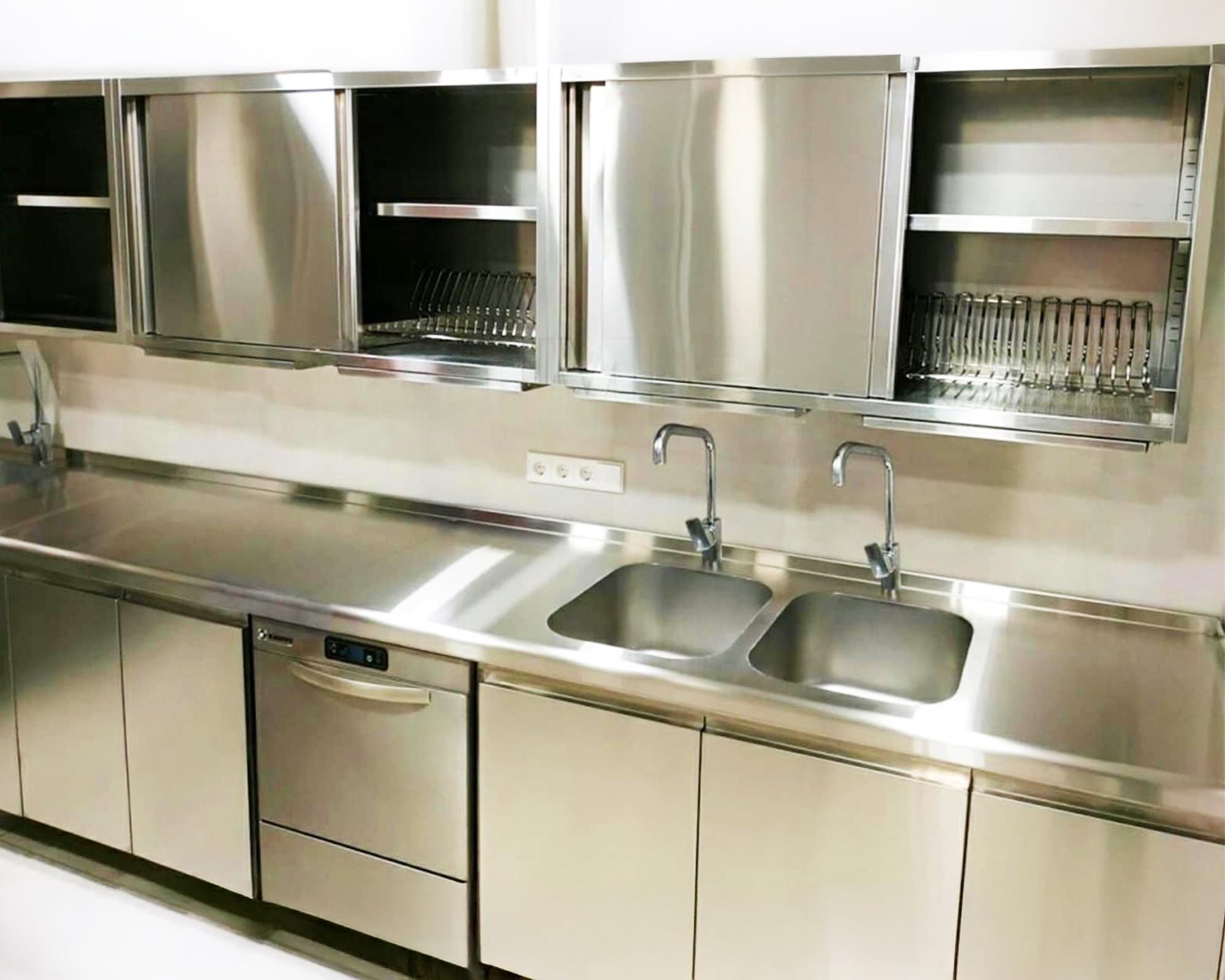 Stainless Steel Countertop With Integrated Kitchen Bowl Sink With Backsplash by PONOMA® - Custom Metal Kitchen Countertop - Modern Bar Top