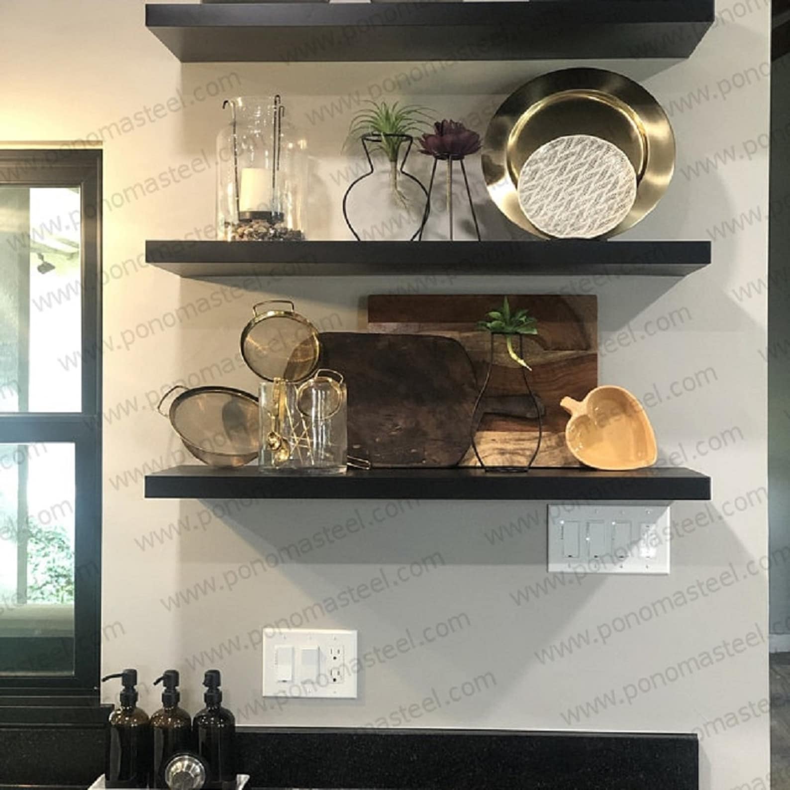 Black Stainless Steel Floating Shelf Ponoma Black Shelves Etsy