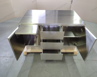 KITCHEN ISLAND 60"x39"xH.35", stainless steel, 3 cabinets + seamless bar counter