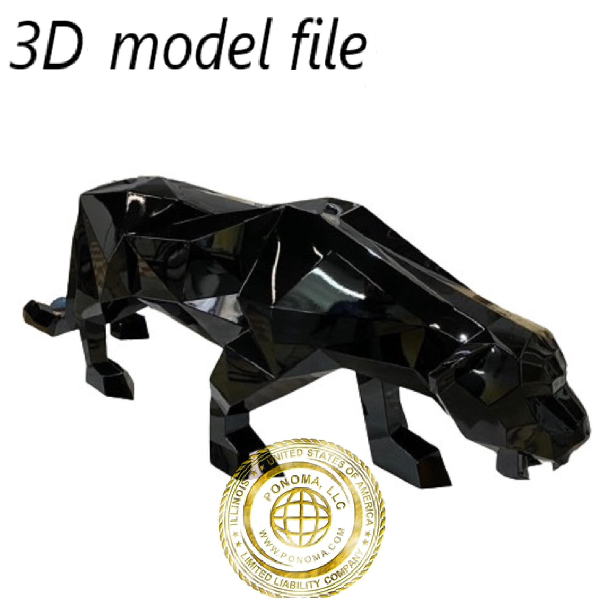パンサー（黒ヒョウ）の彫刻、3Dモデル、DIY金属加工用OBJファイル