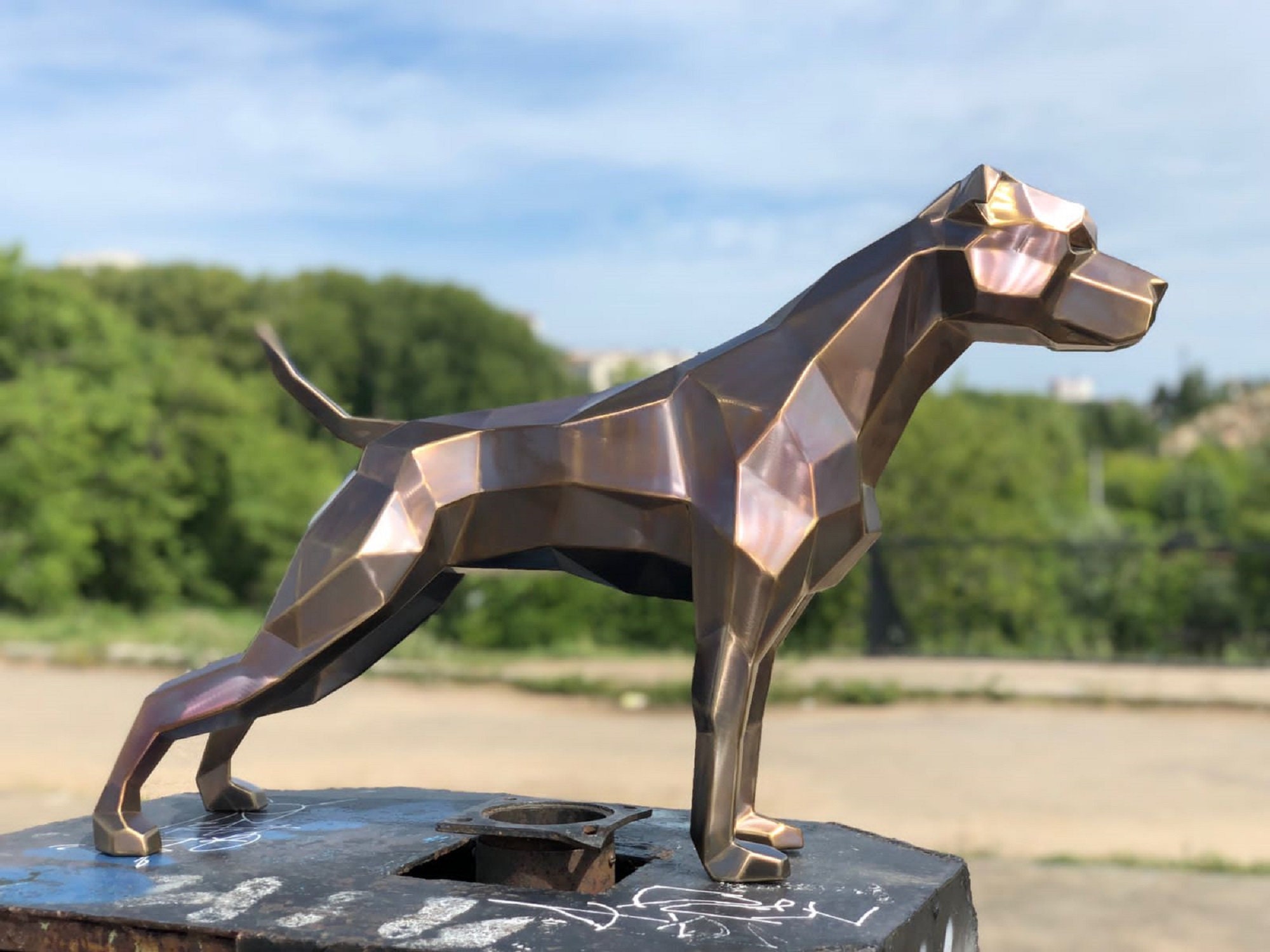 Polygonal Stainless Steel Dog Sculpture, Doberman, Pitbull, Shepherd