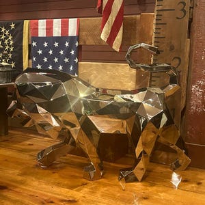 Life Size Stainless Steel Lion Sculpture - Outdoor Garden Art