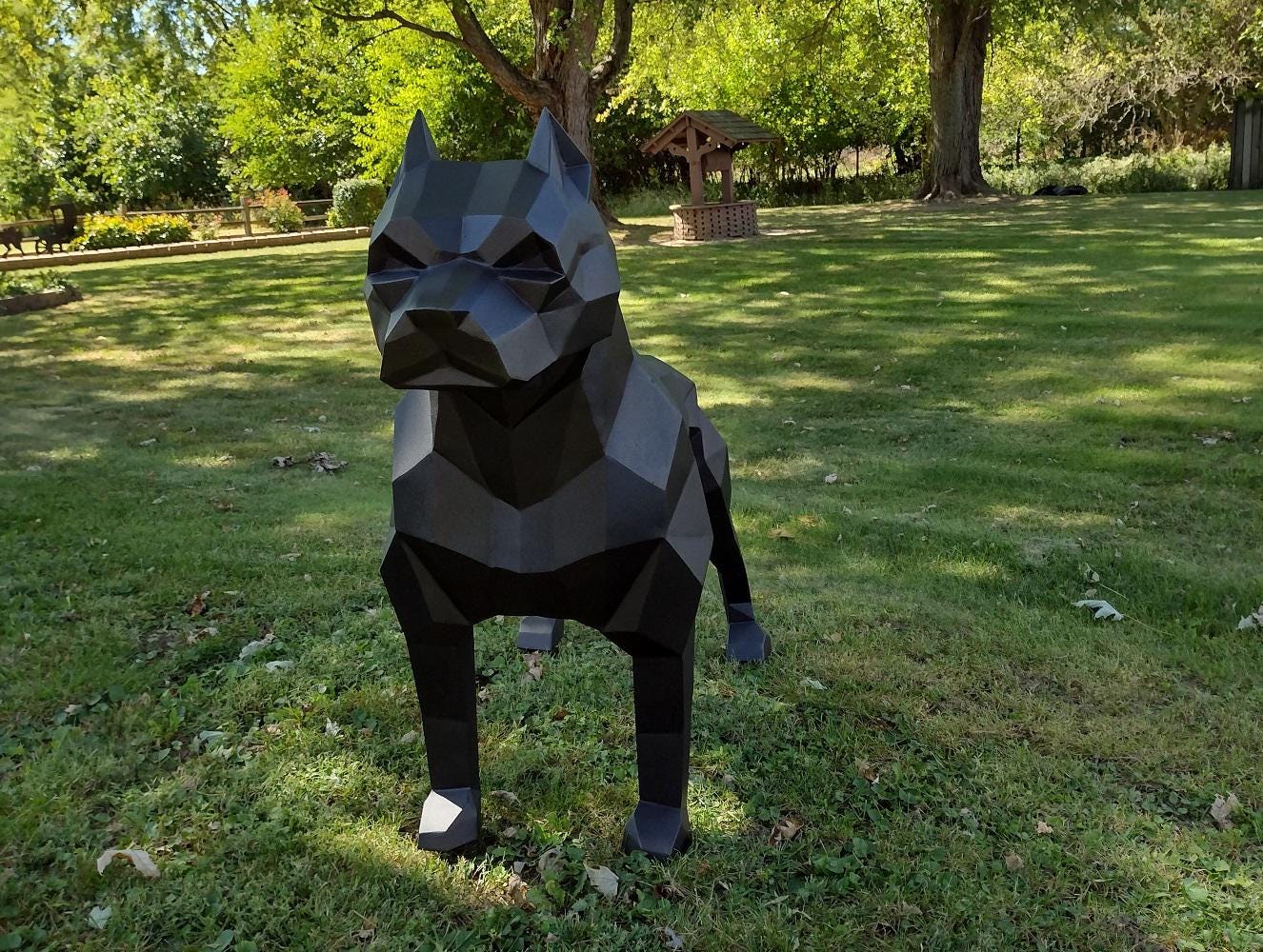 Stainless Steel Pitbull Sculpture, Graphite Gray Polygonal Dog Art