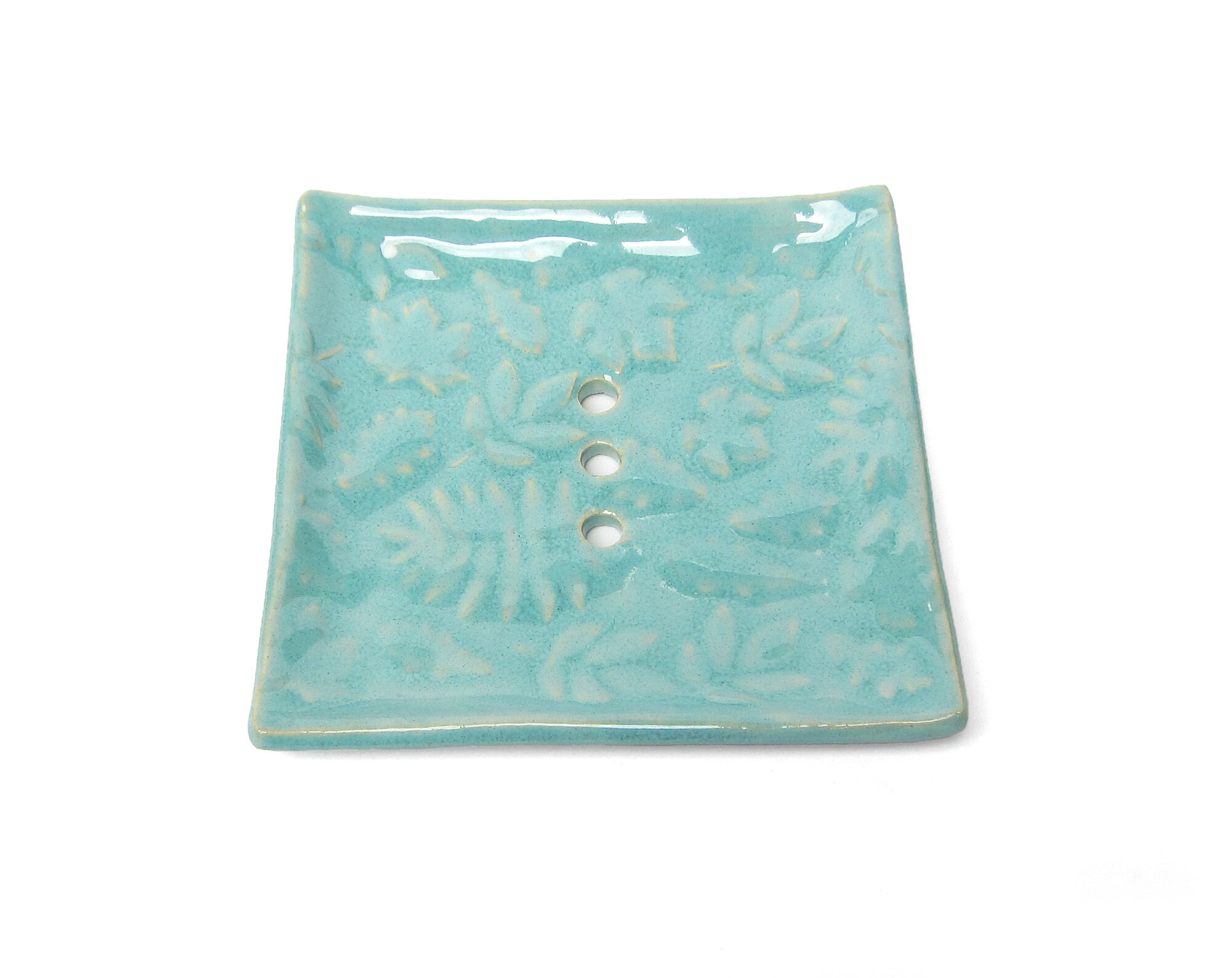 Handmade light blue pottery soap holder Patterned soap Etsy