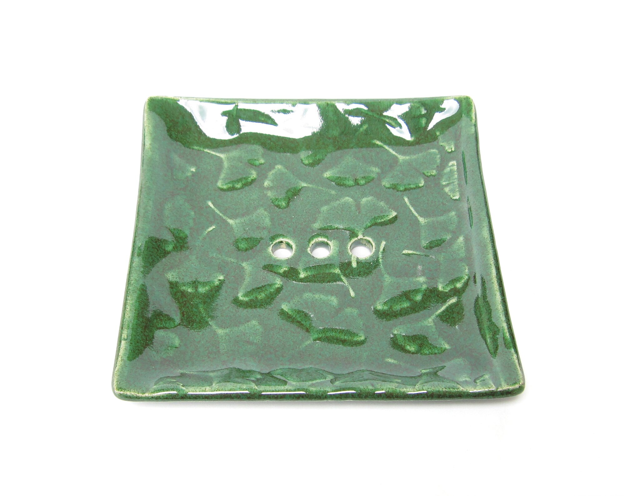 Rustic Dark Green Pottery Soap Dish Handmade Ginkgo Soap Etsy